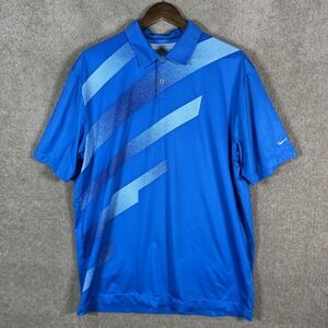 Nike Golf Tour Performance Polo Shirt Mens Large Blue Stripe DriFit Short Sleeve